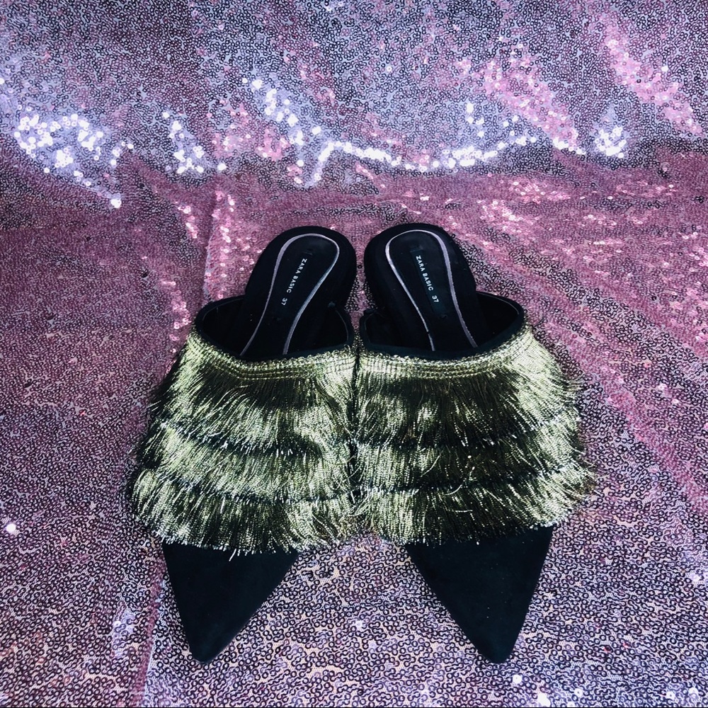 Zara Flat Mules With Fringe